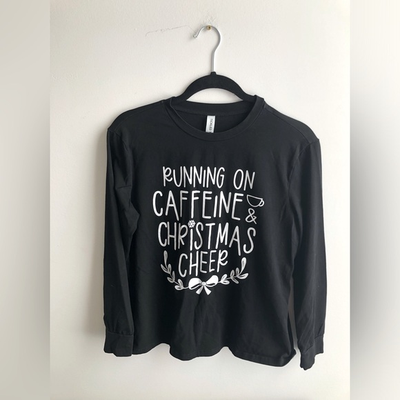 Tickled Teal Running On Caffeine & Christmas Cheer Long Sleeve Holiday Top - Picture 1 of 6